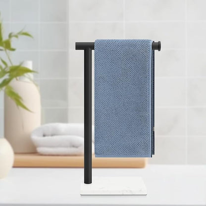 Hand Towel Holder, Hand Towel Stand for Bathroom with Marble Base, 304 Stainless Steel L Shape Hand Towel Rack Bar Standing for Vanity Kitchen Countertop, Matte Black