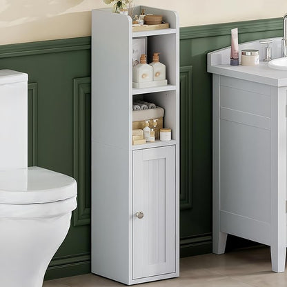 ChooChoo Small Bathroom Storage Cabinet, 7.1“W * 7.9”D Corner Floor Cabinet with Door and Adjustable Shelf, Narrow Toilet Paper Cabinets, Slim Bathroom Organizers for Small Spaces and Bathroom, White