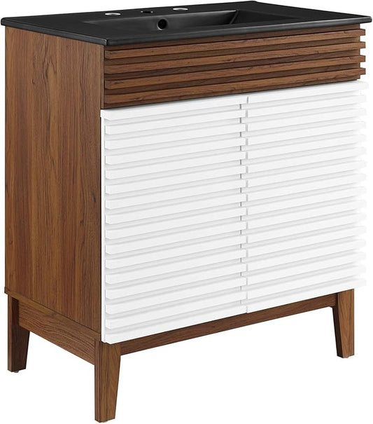 Modway Render 30" Bathroom Vanity with Sink in White Walnut Black
