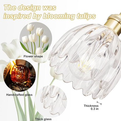 Vintage Bathroom Light Fixtures,6-Light Hardwired Vanity Lights with Clear Tulip Glass Shade,Gold Bathroom Vanity Light for Mirror Restroom,E26 Socket,40.55 in(Bulbs Not Included)