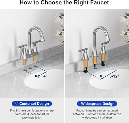Bathroom Faucets for Sink 3 Hole, Hurran Brushed Nickel Bathroom Sink Faucet with Pop-up Drain and Supply Lines, Stainless Steel Lead-Free Widespread Faucet for Vanity RV Farmhouse Sink