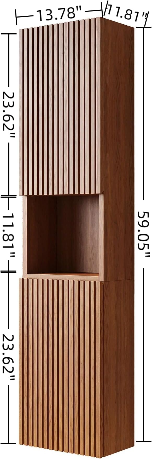 KEIKI Bathroom Wall Cabinet with Soft-Close Doors & Open Shelf, Brown Oak | Premium Wood Medicine Cabinet, Narrow Storage Cabinet for Bathroom Kitchen Laundry Room