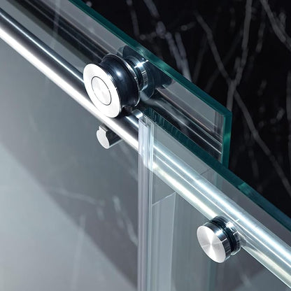 Woodbridge Frameless Single Sliding Shower Doors in Polished Chrome Finish, 57.5-60" Width x 62" Height with 3/8"(10mm) Clear Tempered Glass, Soft Close System and Explosion-Proof Film, BSDC6062-C