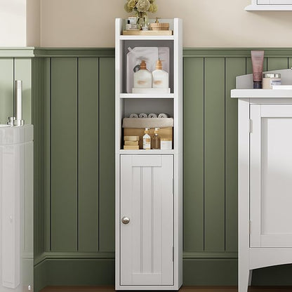 ChooChoo Small Bathroom Storage Cabinet, 7.1“W * 7.9”D Corner Floor Cabinet with Door and Adjustable Shelf, Narrow Toilet Paper Cabinets, Slim Bathroom Organizers for Small Spaces and Bathroom, White