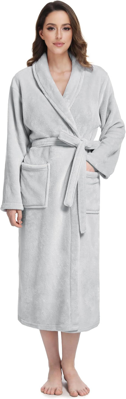 Fluffy Soft Robes for Women, Warm Fleece Womens Robe, Cozy Bathrobe | Plush Bathrobe for Women, Long Fuzzy Lightweight Bath Robe with Pockets for Shower Spa Hotel House Pool