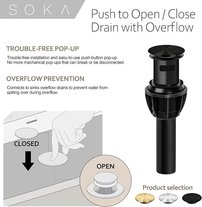 SOKA 8-16" Widespread Bathroom Faucet Matte Black Bathroom Sink Faucet 2 Handle Morden Bathroom Faucet for Sink 3 Hole Industrial Commercial Vanity Faucet with Pop Up Drain,Matte Black + G