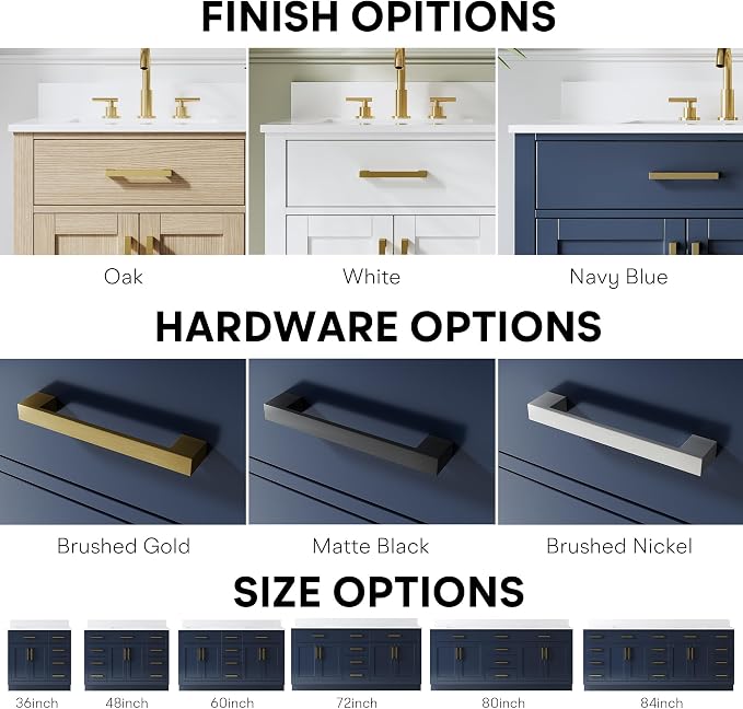 36-Inch Bathroom Vanity with Sink W/ 2 Doors & 4 Drawers & 1 Flip Drawer, Navy Blue Vanity W/Brushed Gold Handles