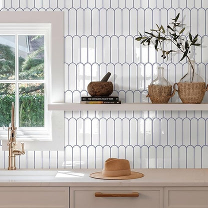 Commomy Thicker White Peel and Stick Tiles Backsplash - 10 pcs of 12" x 12" - 3D Adhesive Peel and Stick Backsplash for Kitchen, Bathroom, Removable, Waterproof, Vinyl Wall Tile (Gray Grout)