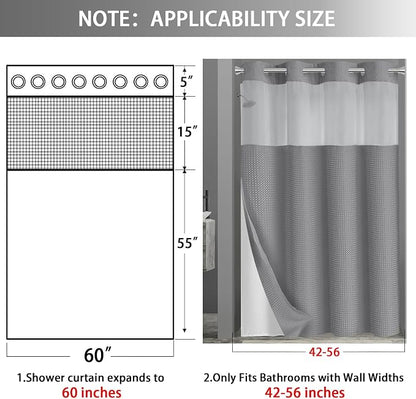 No Hook Shower Curtain and Liner Set,Grey Hotel Waffle Shower Curtain with Liner 75" L x 60" W