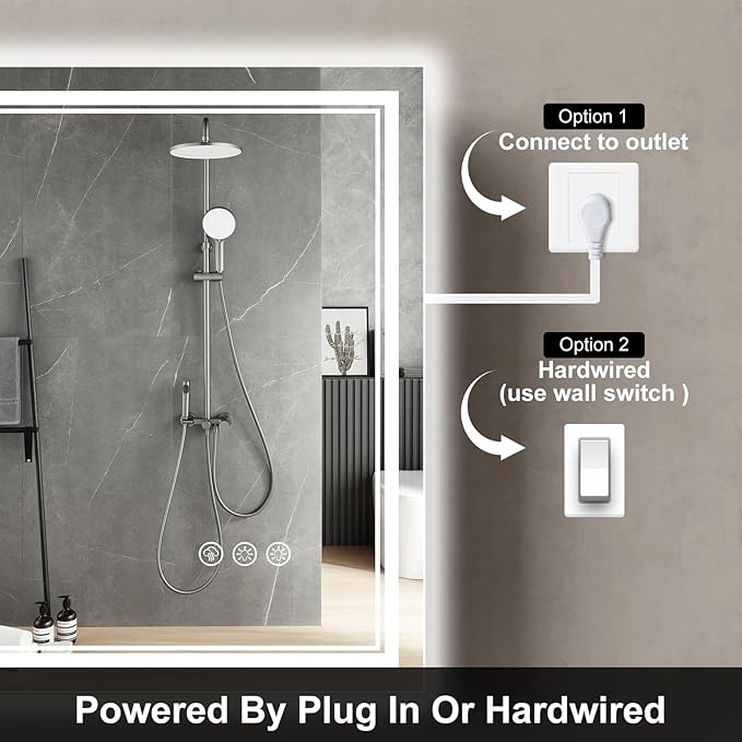 Ratsamee 40x36 Inch LED Bathroom Mirror with Frontlit & Backlit, Lighted Mirror for Bathroom Wall with 3-Color Dimmable & Anti-Fog, Vanity Mirror with Lights
