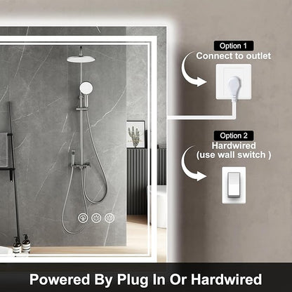 Ratsamee 40x36 Inch LED Bathroom Mirror with Frontlit & Backlit, Lighted Mirror for Bathroom Wall with 3-Color Dimmable & Anti-Fog, Vanity Mirror with Lights