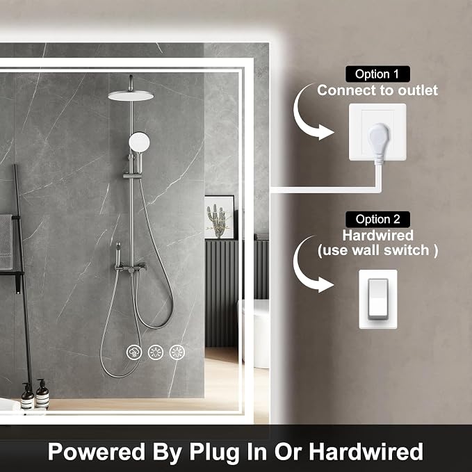 Ratsamee 72x32 Inch LED Bathroom Mirror with Frontlit & Backlit, Lighted Mirror for Bathroom Wall with 3-Color Dimmable & Anti-Fog, Vanity Mirror with Lights