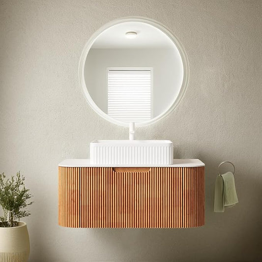 36'' Floating Bathroom Vanity with Sink, Modern Vanities with Rectangular Ceramic Basin and Marble Top, Extra Large Storage Drawer, Soft-Close Design, Pre-Assembled Cabinet, Nature Wood