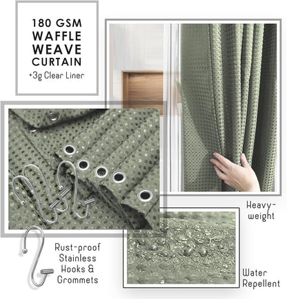 Clara Clark Bathroom Accessories Set - Bathroom Set, Bathroom Accessory Set, Shower Curtain Set, Toilet Brush, Trash Can & Soap Dispenser - Sage Green - 20PC | 20 Piece Sage Green Bathroom Accessories Set with Toothbrush Holder, Soap Dispenser, Soap Di...