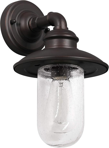 Design House 588970-BRZ Stevenson Rustic Industrial 1-Light Indoor Outdoor Dimmable Wall Light with Clear Seedy Glass and Metal Wire Shade for Kitchen Hallway Bedroom Bathroom Patio, Bronze