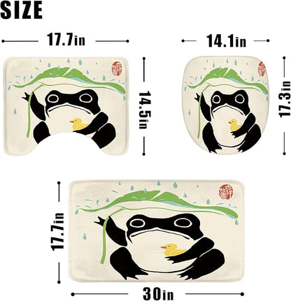 LGhtyro 4PCS Funny Frog 71Wx71H Inches Duck Traditional Japanese Leaf Rain Shower Curtain Sets with Rugs,Toilet Lid Cover and Bath Mat,Lovely Bath Accessories Art Home Decor Fabric 12 Pack Hooks