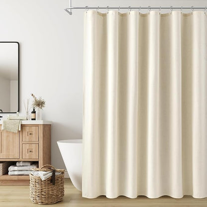 Warm Beige Linen Shower Curtain, Country Boho Farmhouse Bath Decor Shower Curtains Neutral Cloth Weighted Textured Fabric Bath Curtain Liner with Hooks, 72x72