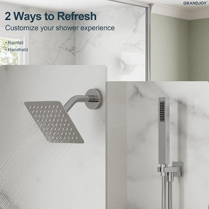Wall Mount Shower System with Handheld Shower, Polished Chrome | 6-inch rain head, pressure-balanced brass valve, 2-function control and included 59-inch hose