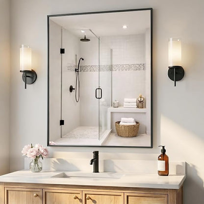 30"x36" Matte Black Framed Rectangle Bathroom Vanity Wall Mirror | Over-Sink Vanity Mirror, Slim Metal Frame, Entryway or Dresser Use, Vertical/Horizontal Mount, Tempered Glass