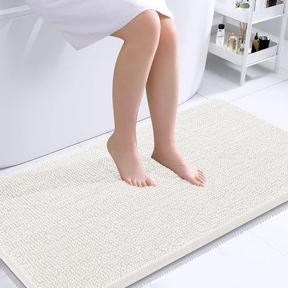 OLANLY Bathroom Runner Rugs 40x24, Extra Soft Absorbent Chenille Bath Rugs | Ivory, Quick-Drying Rubber Backing, Machine Washable Long Bath Mat for Bathroom Floor, Tub and Shower, Home Decor Accessories