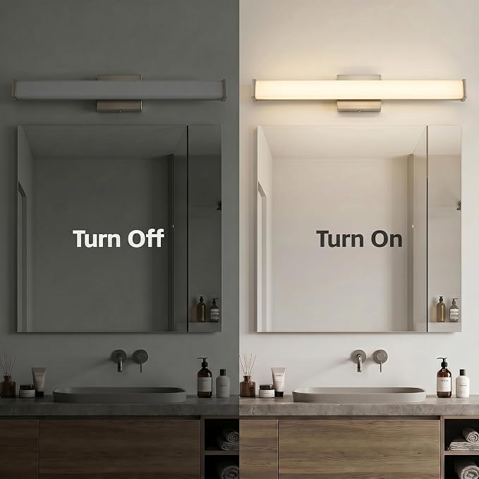 URSOLA 24" Modern LED Bathroom Light Fixtures, Brushed Nickel 3CCT Dimmable Bathroom Vanity Light Over Mirror, Bathroom Vanity Bath Bar Lights with Double Layer Acrylic Shade