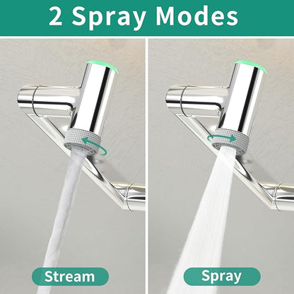 Modern Bathroom Faucet 1 Hole with Temperature Display(Batteries-Free), 1080° Rotatable Single Hole Bathroom Faucet, Single Handle Bathroom Vanity Faucets, 2 Spray Modes (Chrome)
