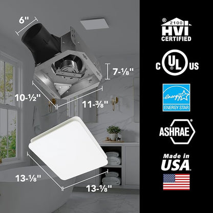 EVOLVE Premium Bathroom Exhaust Fan with Light and Continuous Run, 110-130-150 Selectable CFM