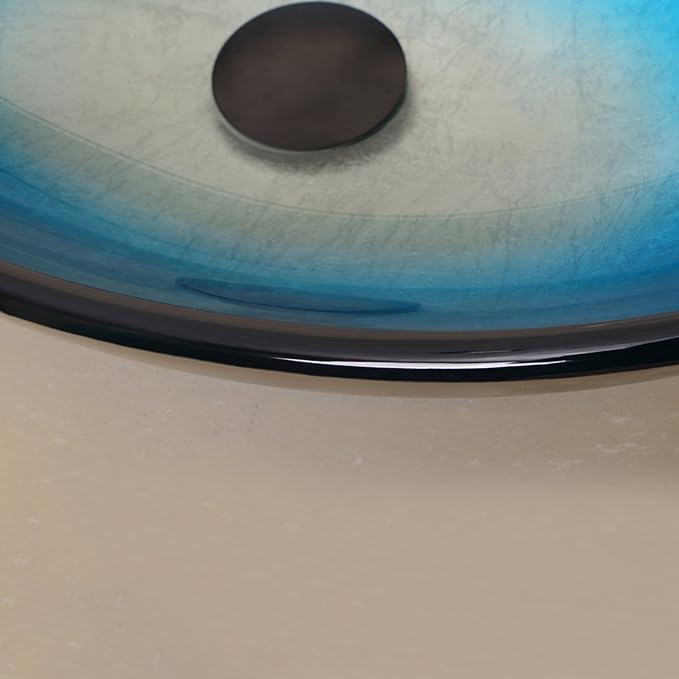 wonline Bathroom Oval Tempered Glass Vessel Sink with Oil Rubbed Bronze Faucet and Drain Combo Black and Blue Boat