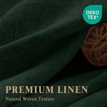 Linen Shower Curtain Dark Green, Fabric Boho Farmhouse Shower Curtains for Bathroom Cotton Natural Cloth Liner Set 72" W x 72" L