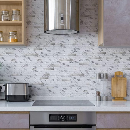 Art3d Faux Stone Peel & Stick Backsplash Tile, 10 pcs, Plain White Marble | PVC, Multi-Style Decor Sheets, Waterproof, Traceless Peel, No Wall Damage, Ideal for Kitchen