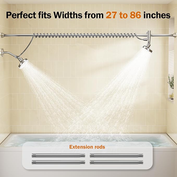 Dual Shower Head with Original Adjustable Slider, Double Showerhead, Chrome | High Pressure, Two People, 2 Showerhead System for Couples, Renter-Friendly, SPA-Like, Bathroom Gift for Women Men