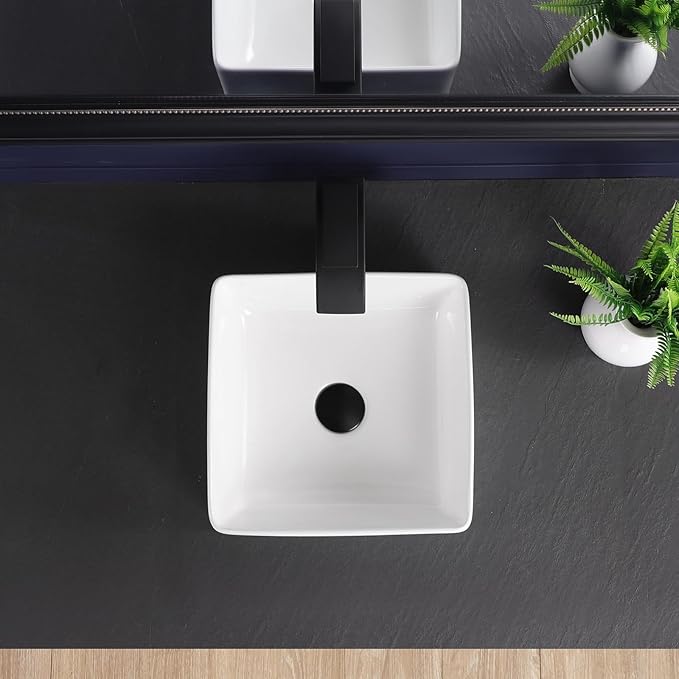 Vessel Sink 13"x13" Rectangular Bathroom Sink Modern White Porcelain Ceramic Above Counter Drop-in Vanity Sink for Bathrooms Art Basin