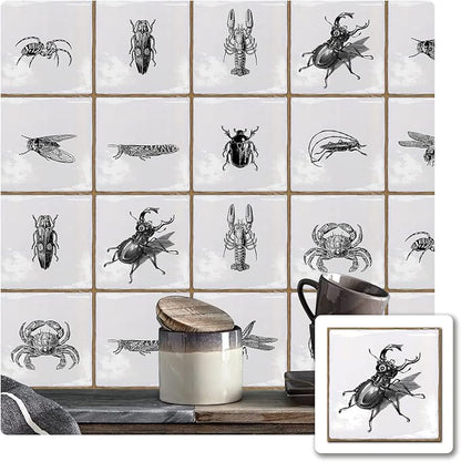 Alwayspon Vinyl Sticker Peel and Stick, Self-Adhesive Wall Tile Transfers Backsplash Sticker Decal for Kitchen Bathroom, 6x6inch/15x15cm 10Pcs, Insects T035