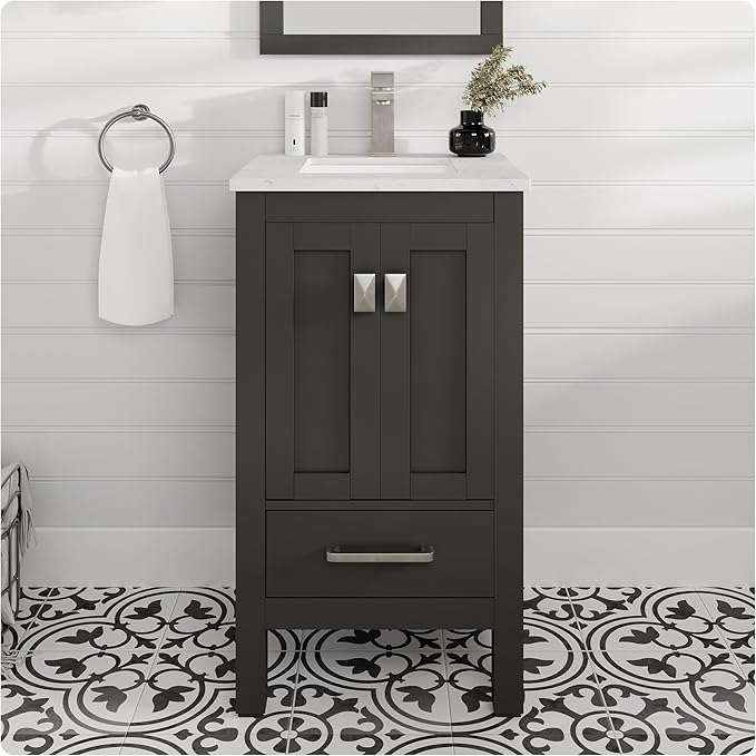 Eviva London 20 Inch Bathroom Vanity with Sink - Freestanding 20 Vanity with Sink Combo - Espresso Bathroom Vanities W/Porcelain Sink and Quartz Countertop for Modern Vanity Bathroom