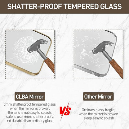 Gold Mirror, 24x32 Inch Gold Rectangle Mirror, Aluminum Alloy Framed Vanity Mirror, Rounded Rectangle Bathroom Mirror for Over Sink, Anti-Rust Wall Mirror (Horizontally or Vertically)