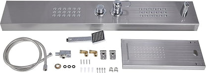 Delavin Stainless Steel Shower Panel Tower System, Wall-Mount Complete Shower Panel with Rainfall Waterfall Shower Head, Massage Body Jets, Tub Spout, Handheld Shower, Brushed Nickel