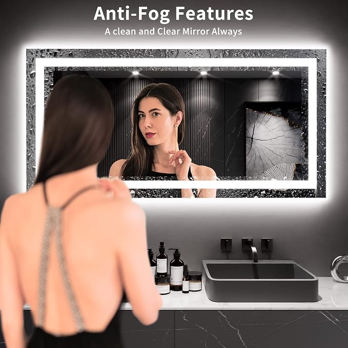 LOAAO 60X30 LED Bathroom Mirror with Lights, UL Listed | Anti-Fog, Dimmable, 3 Color Temperature, Backlit + Front Lit, Memory Function, Tempered Glass