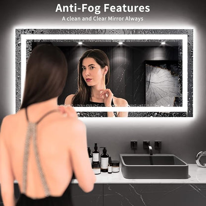 LOAAO 60X30 LED Bathroom Mirror with Lights, UL Listed | Anti-Fog, Dimmable, 3 Color Temperature, Backlit + Front Lit, Memory Function, Tempered Glass