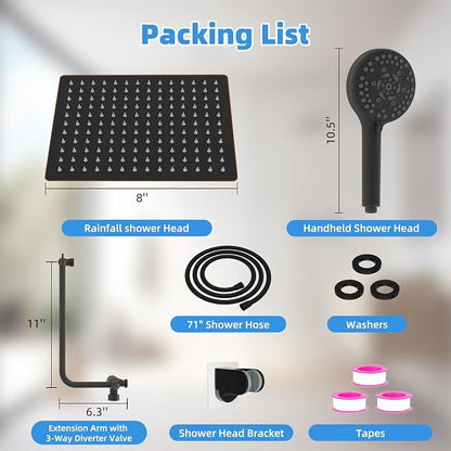 8" Metal Rainfall Shower Head with 10-Mode Handheld, Oil Rubbed Bronze | NSF/ANSI/CAN 372 Certified, High Pressure Showerhead Combo with 11" Adjustable Shower Arm, 71" Hose, Shower Head Holder