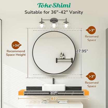 TokeShimi 28 Inch Round Medicine Cabinet for Bathroom with Mirror Surface Mount Only Black Metal Framed Mirrored Bathroom Cabinet Large Modern Farmhouse Circle Wall Mounted Vanity Mirror with Storage