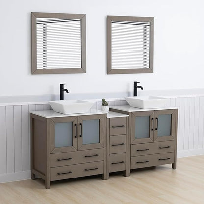 Vanity Art 72 Inch Vessel Double Sink Bathroom Vanity Cabinet with 2 Mirrors, Engineered Marble Top Bathroom Cabinet Compact Set with 7 Dovetail Drawers and Soft Closing Doors, VA3130-72DG