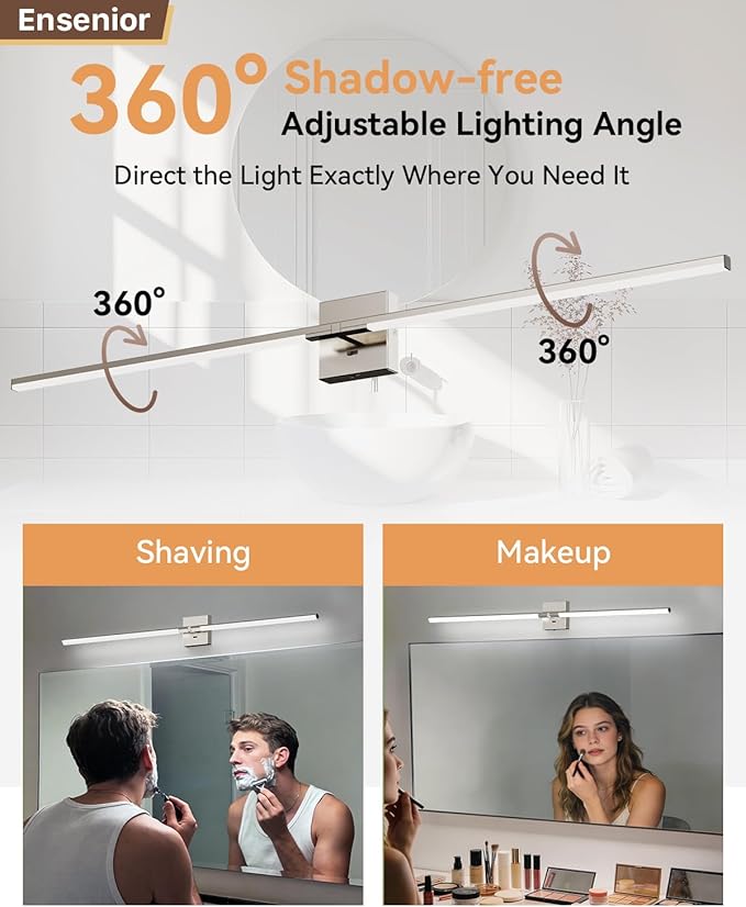 Ensenior Modern Brushed Nickel Bathroom Vanity Light 48 inch, Built-in Dimmer, 2100LM Dimmable 5CCT Led Bath Lights, Bar Vanity Light for Bathroom Mirror Cabinets Bedroom-FCC & ETL Certificated