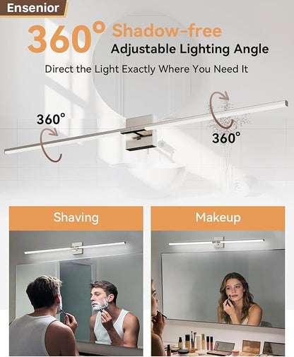 Ensenior Modern Brushed Nickel Bathroom Vanity Light 48 inch, Built-in Dimmer, 2100LM Dimmable 5CCT Led Bath Lights, Bar Vanity Light for Bathroom Mirror Cabinets Bedroom-FCC & ETL Certificated