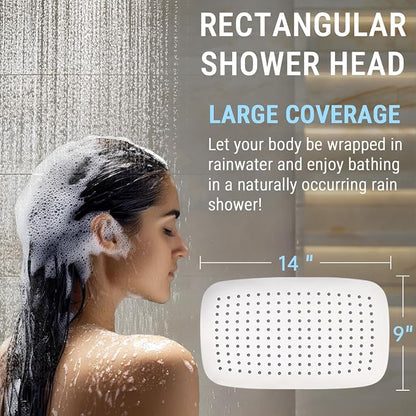 G-Promise All Metal 14" Rain Shower Head with Handheld for Bathroom Upgrade | All Metal, Built to Last, Easy Install, Adjustable Height & Angle for All Heights, Extra Long Hose, Modern Upgrade