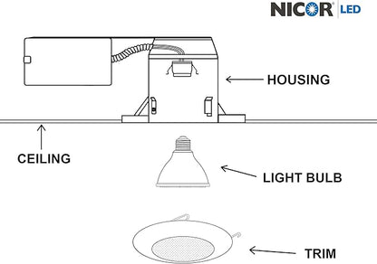 NICOR Lighting 6 inch White Recessed Shower Trim with Albalite Lens (17505)