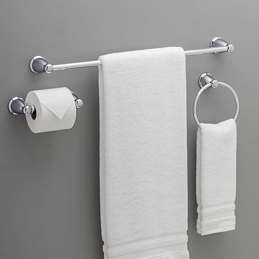 Franklin Brass Kinla 3-Piece Bathroom Set Polished Chrome 24" Towel Bar Racks, Toilet Paper Holder, Ring Hardware KIN3PC-PC