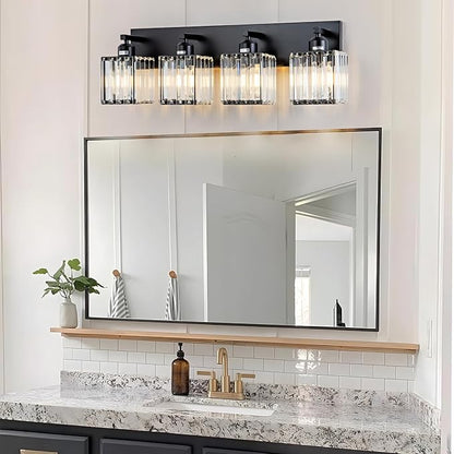 Modern Crystal Bathroom Vanity Light 4-Lights Modern Black Crystal Bathroom Wall Light Fixtures Over Mirror