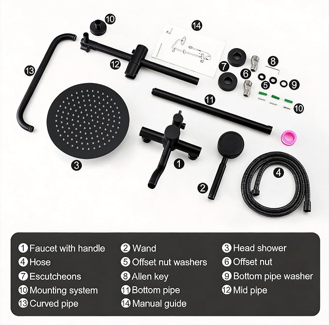 Shower Faucet - Shower Faucets Sets Complete, Shower System - Outdoor Shower Kit/Outdoor Shower Enclosure/Outdoor Shower Fixtures W/ SS304 Shower Head with Handheld High Pressure, Black