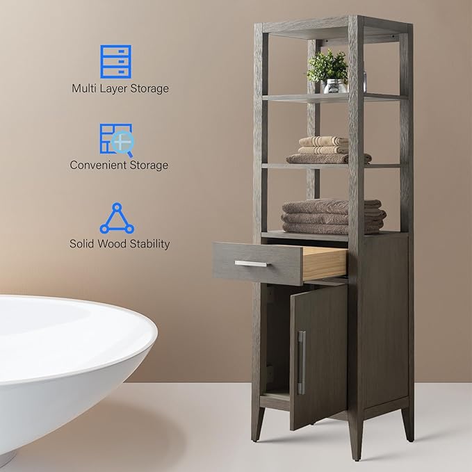 Vanity Art 21" Bathroom Vanity with Storage Cabinet & Shelves, Storage Cabinet with Soft-Closing Doors, VA90-LC-DG-GB1