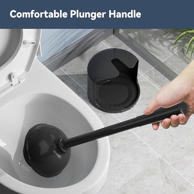TRENTI Toilet Plunger with Holder, Plunger with Holder for 5.3-inch Toilet Drain, Plungers for Bathroom with Holder, Toilet Plunger Heavy Duty (2, Black)